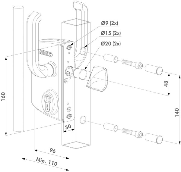 SCHIEBETORSCHLOSS LOCINOX anthrazit, 120mm