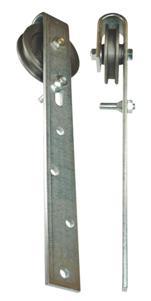 Hangrolle aus Grauguss D 75mm, Walzenlager, Bügel Flachstahl, Tragkraft 35kg